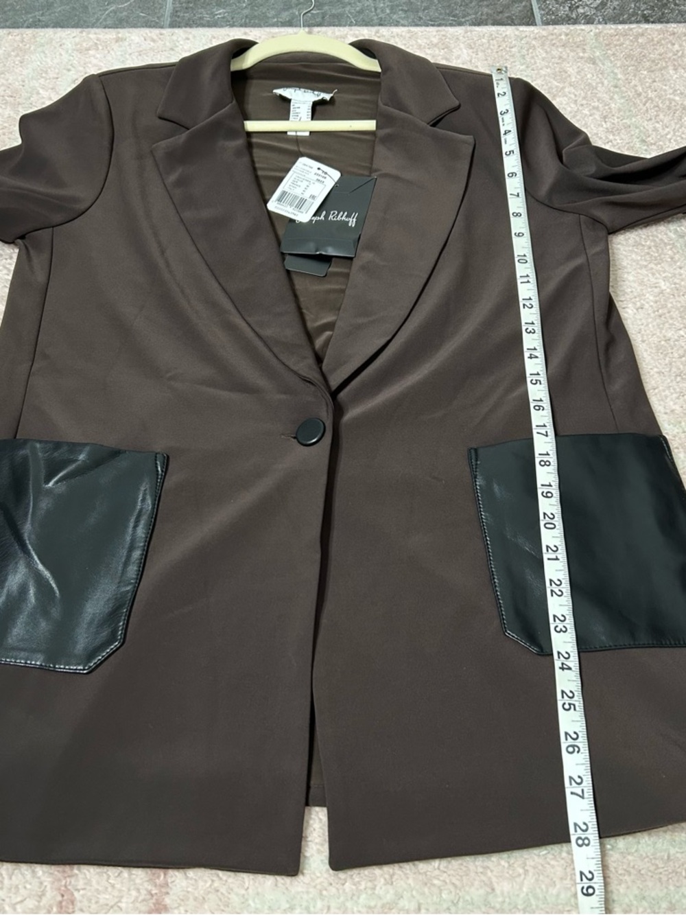 NWT Joseph Ribkoff Women's Brown Blazer with Black Faux Leather Pockets Size 10 - Picture 11 of 13